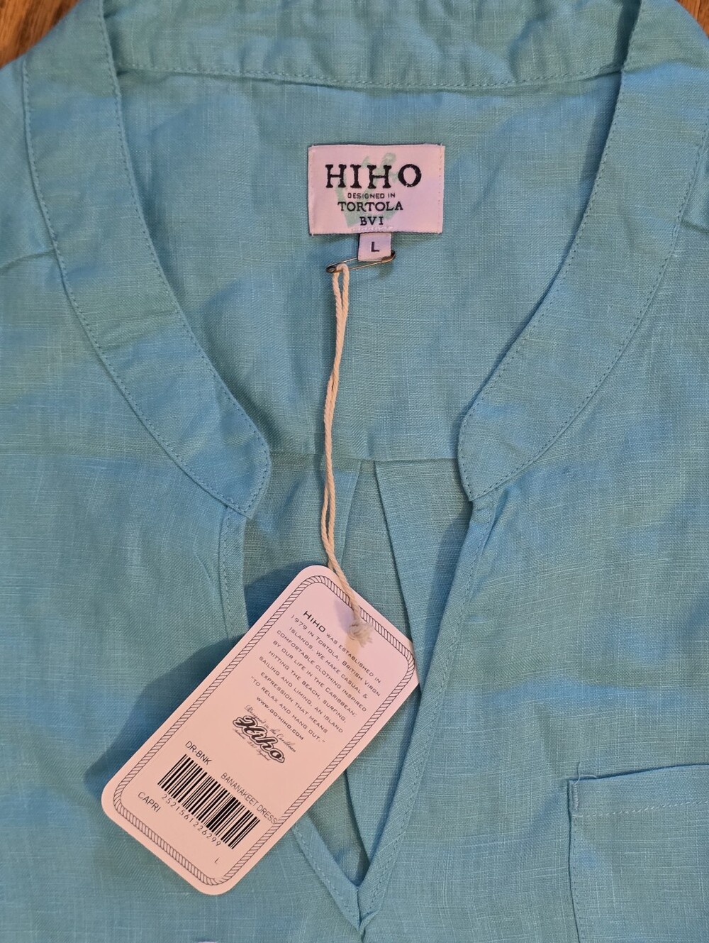 Hiho Bananakeet Dress Light Teal/Blue V-Neck Linen Tunic Dress - Picture 3 of 5